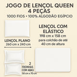 Kit Lençol Queen 1000 Fios Algodão Egípcio Fronha Com Abas